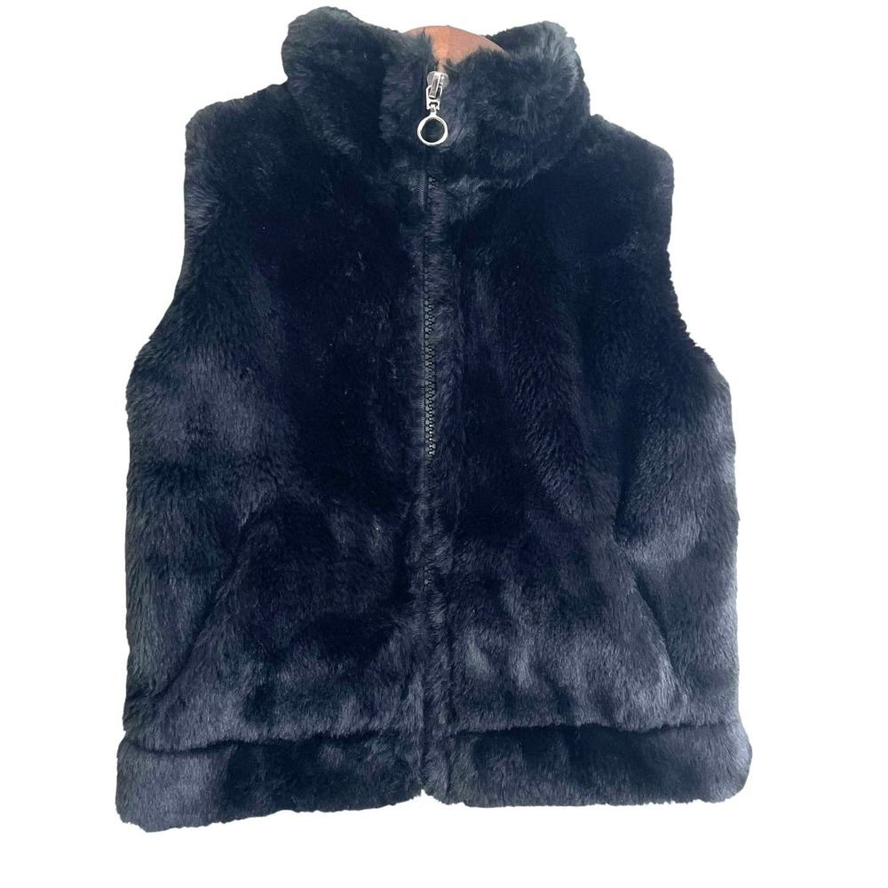 Urban Republic Girls Faux Fur Vest Size 3T Black Full Zip Up Warm Cozy Jacket